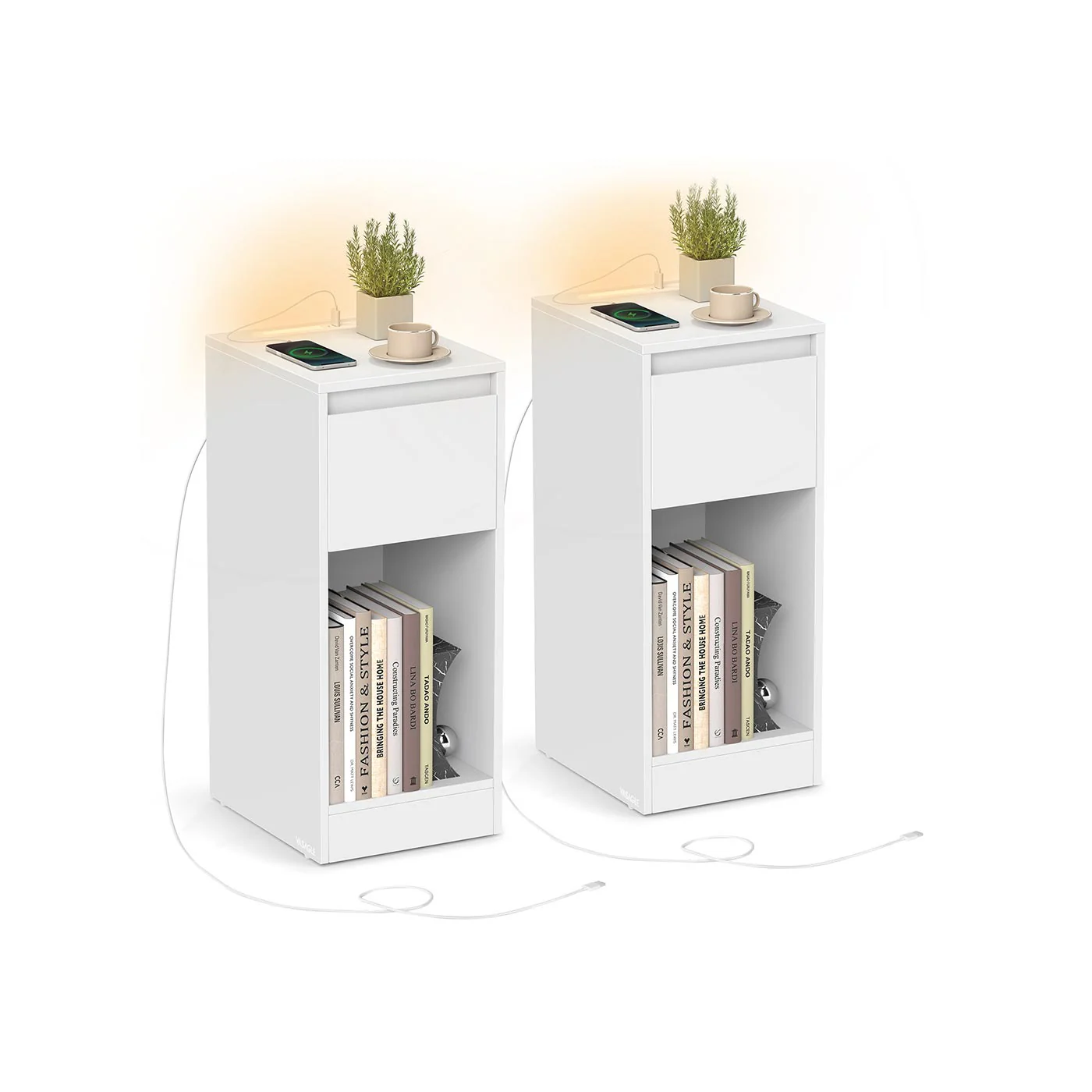 Nachttisch mit LED Beleuchtung USB Anschlüssen und Schublade - Image 4