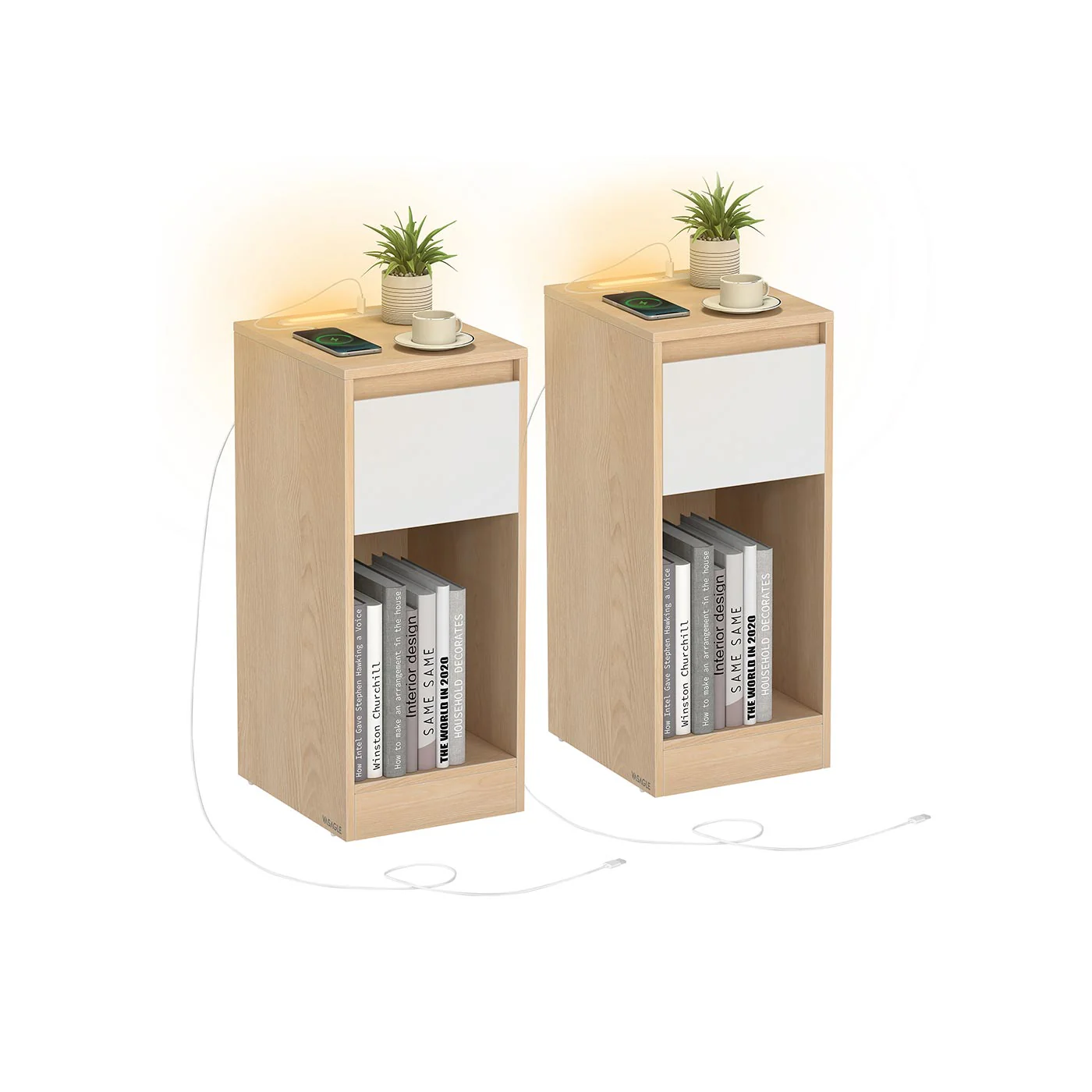 Nachttisch mit LED Beleuchtung USB Anschlüssen und Schublade - Image 5