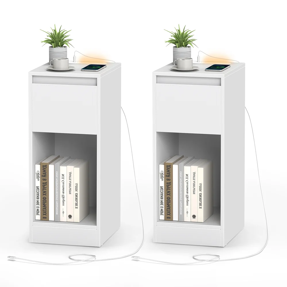 Nachttisch mit LED Beleuchtung USB Anschlüssen und Schublade