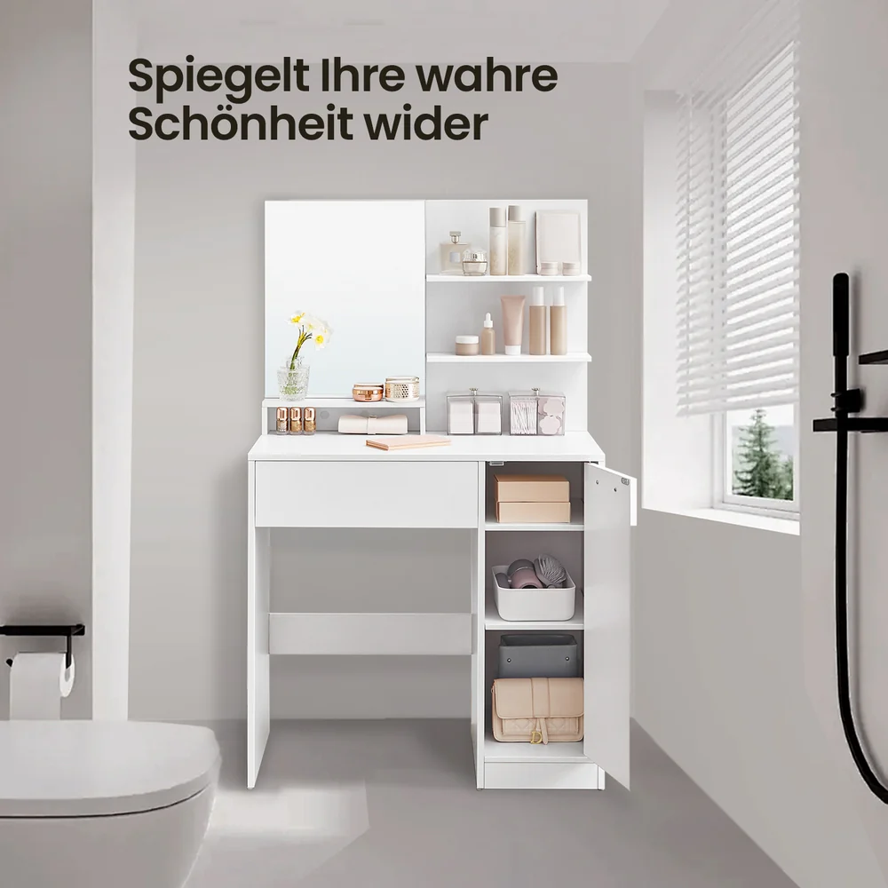 Schminktisch mit Ablagen und Schublade Weiß