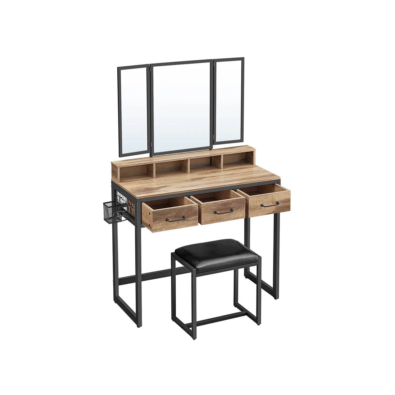 Schminktisch mit Hocker und dreifach klappbarem Spiegel - Image 3
