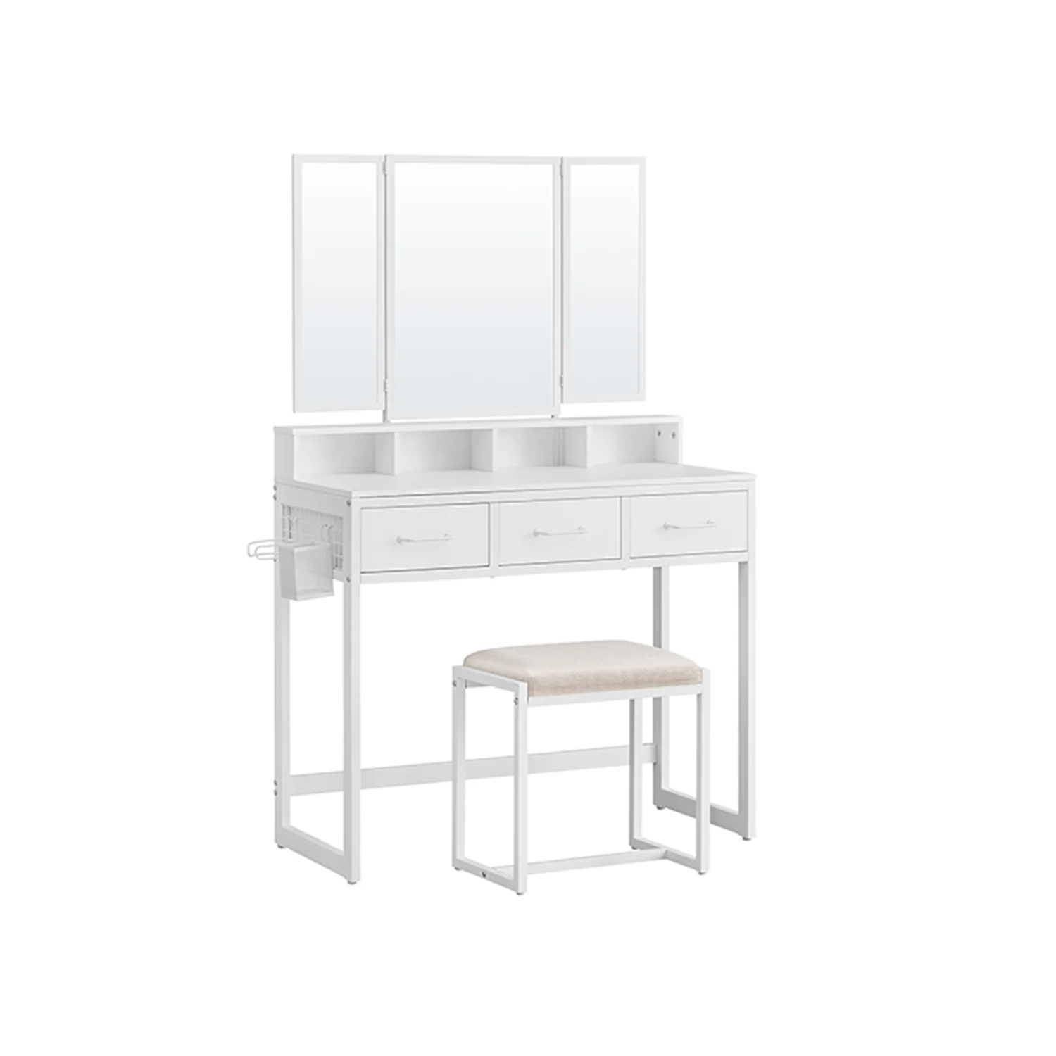 Schminktisch mit Hocker und dreifach klappbarem Spiegel - Image 4