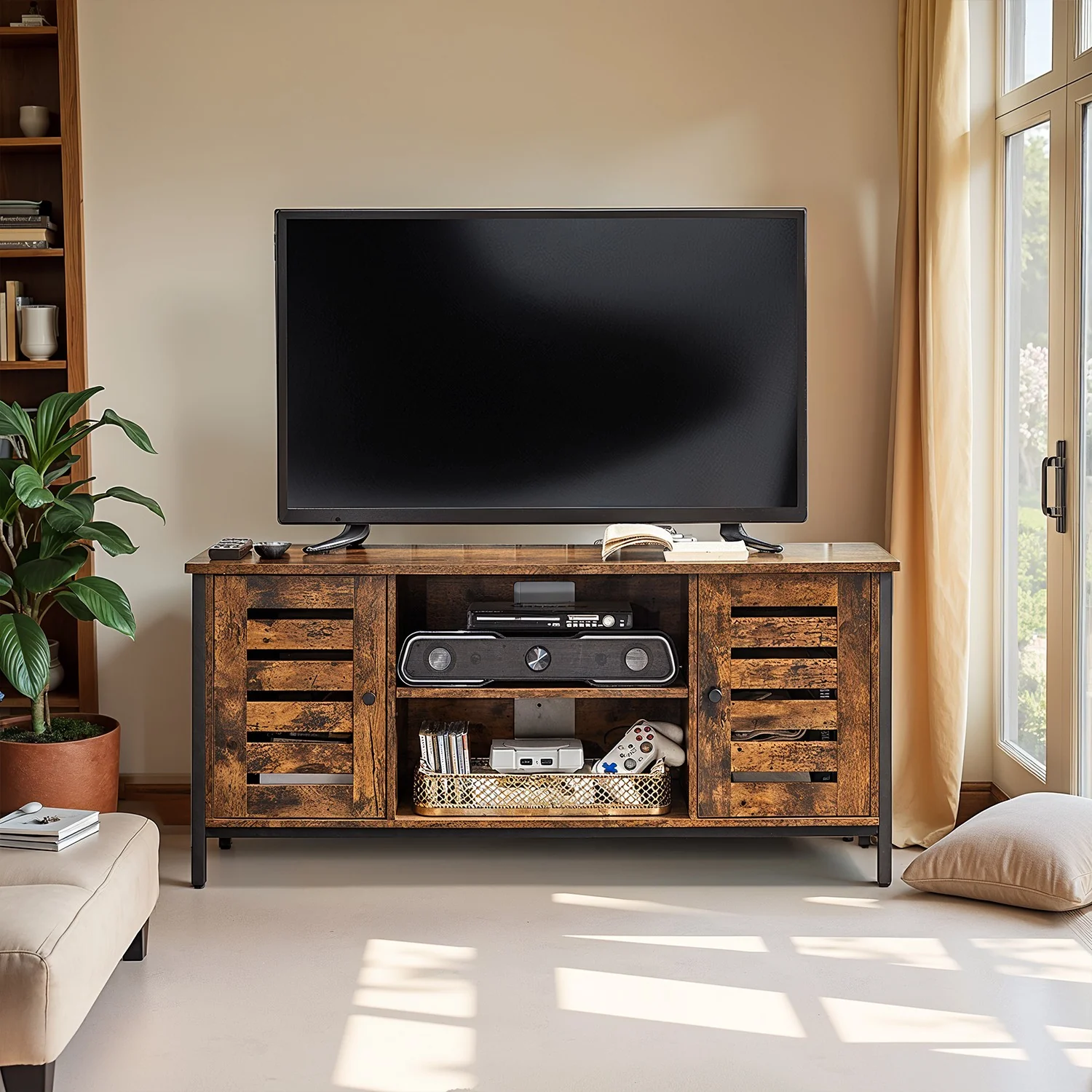 TV-Lowboard mit 2 Schränken und 2 Regalebenen