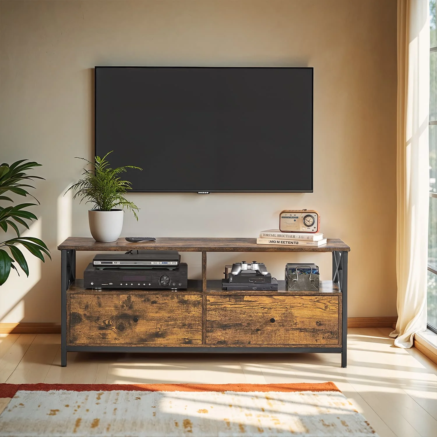 TV-Schrank mit 2 Schubladen und 2 offenen Fächern