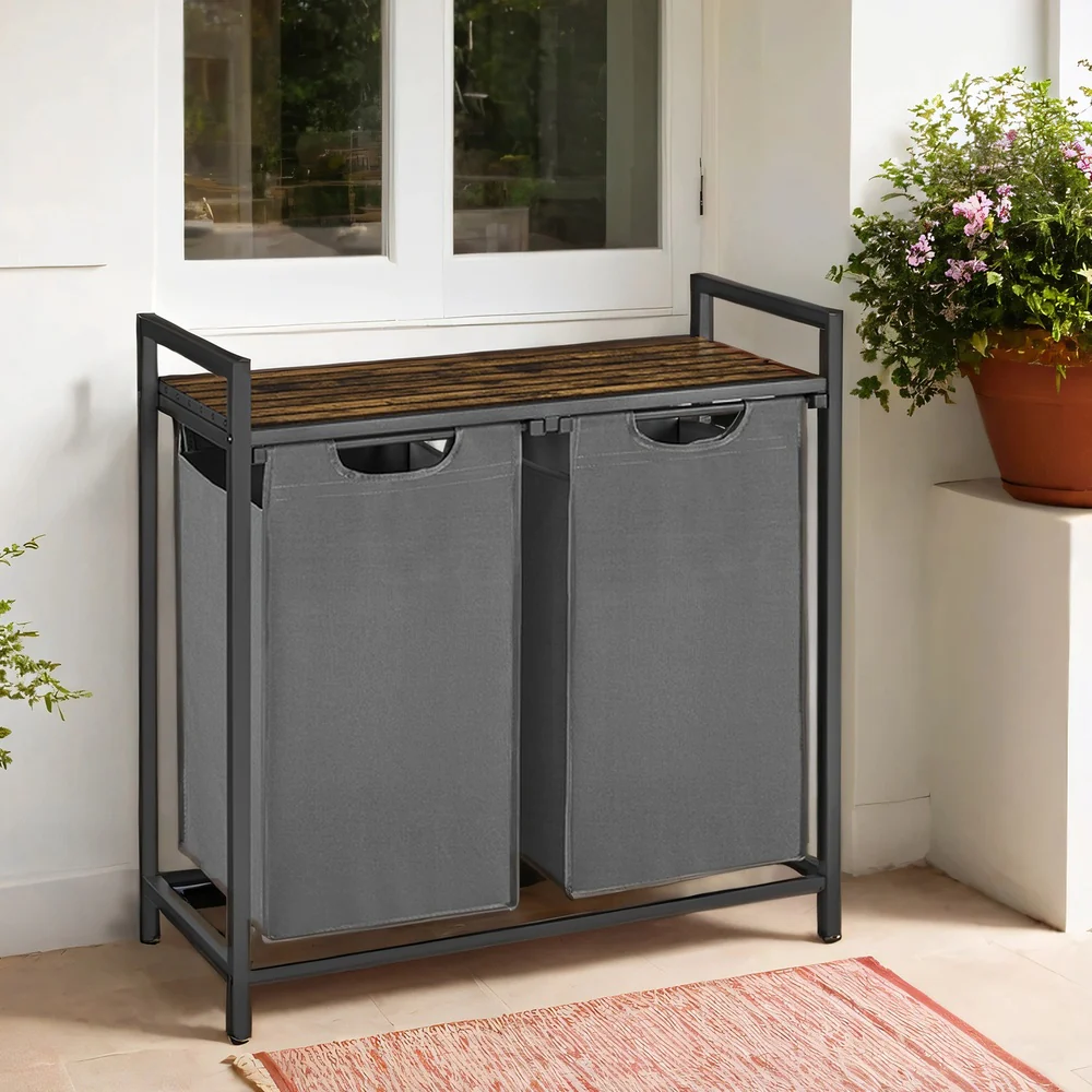 Wäschekorb 2 Fächer, Wäschesammler mit Ablage, Wäschebox - Image 2