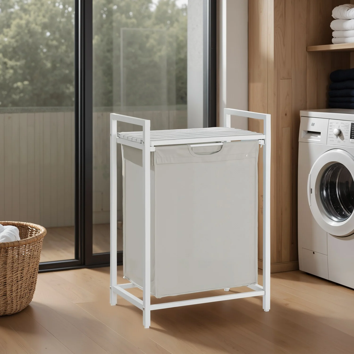 Wäschekorb 2 Fächer, Wäschesammler mit Ablage, Wäschebox - Image 6